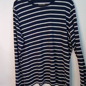 Lands' End Navy and White Striped Top
